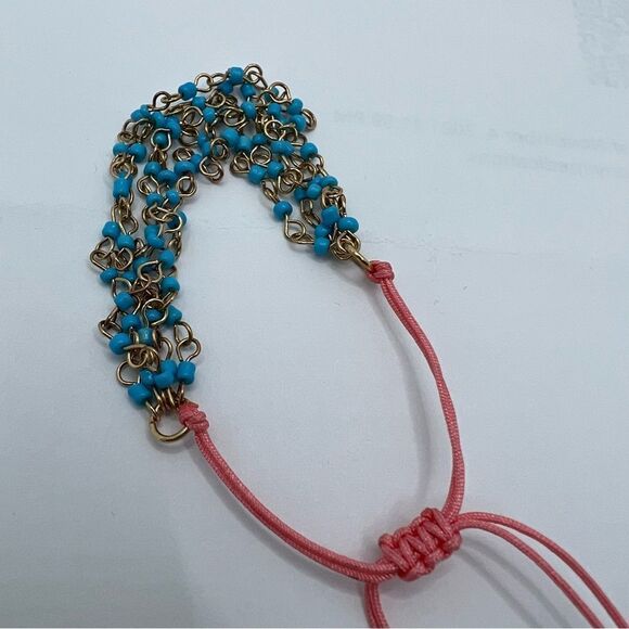 🍭6/$30 Turquoise beaded and small gold link fringe tassel adjustable bracelet - Picture 2 of 4
